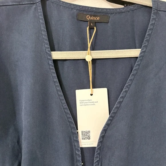 NWT Quince Vintage Wash Tencel Button Front Dress Sz  L Blue - Picture 5 of 6